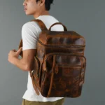 Alpha Caramel Buffalo Leather Travel Backpack - Image 4